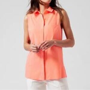 Athleta Urbanite II Sunny Coral Sleeveless Button Down Tank Shirt Athleisure IX